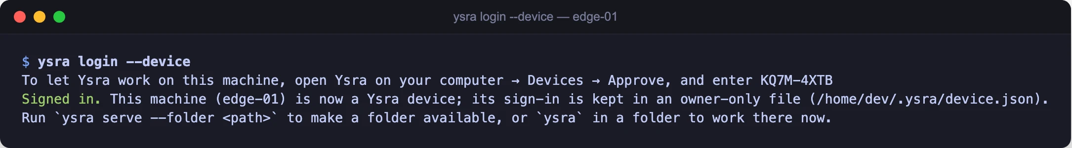 A device showing its sign-in code