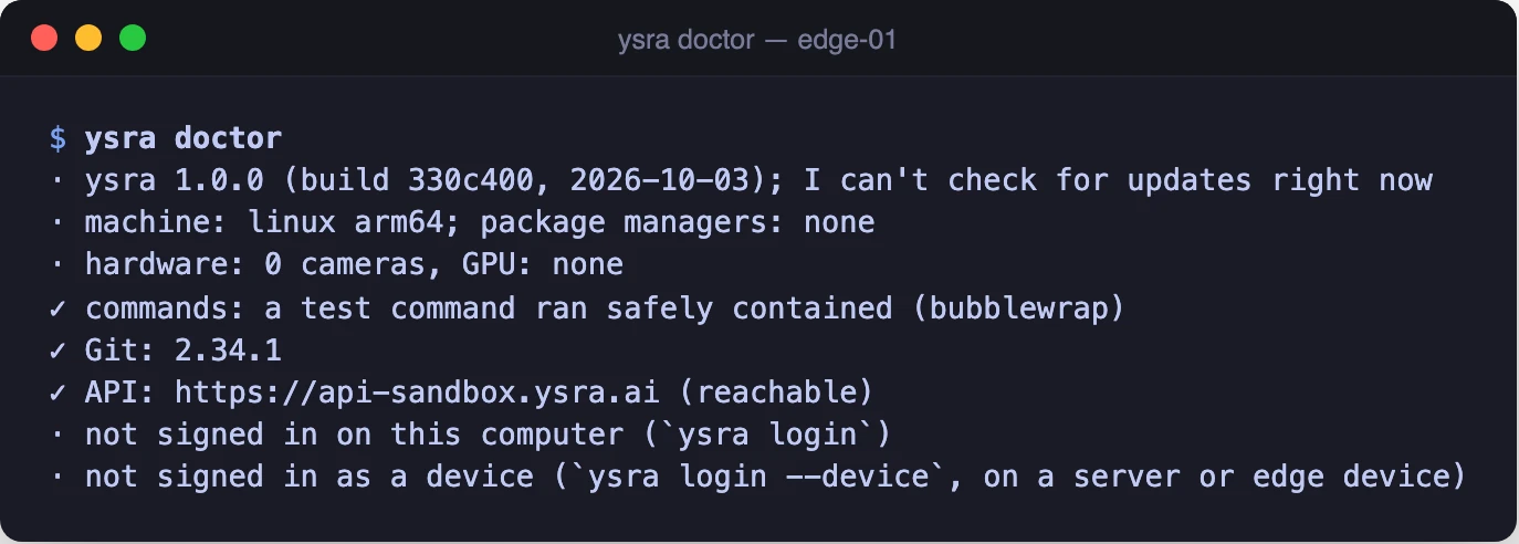 ysra doctor output on a Linux device