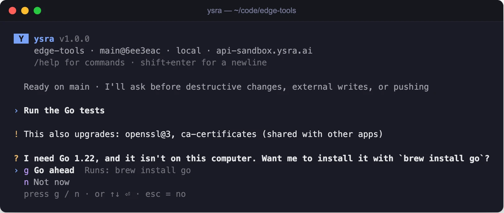 A prompt asking before installing a missing tool